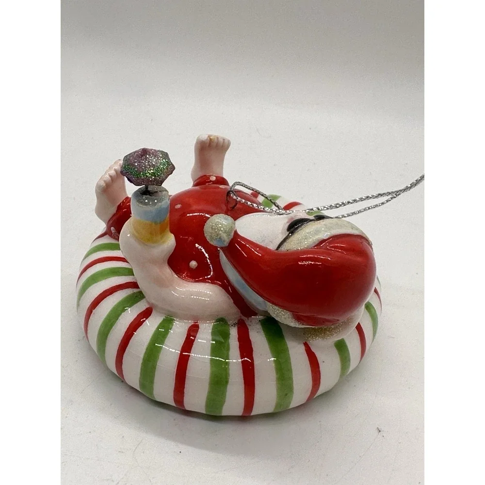 Cedar Key FL Santa Float Ornament‎ Hand Painted Ceramic Christmas Vacation